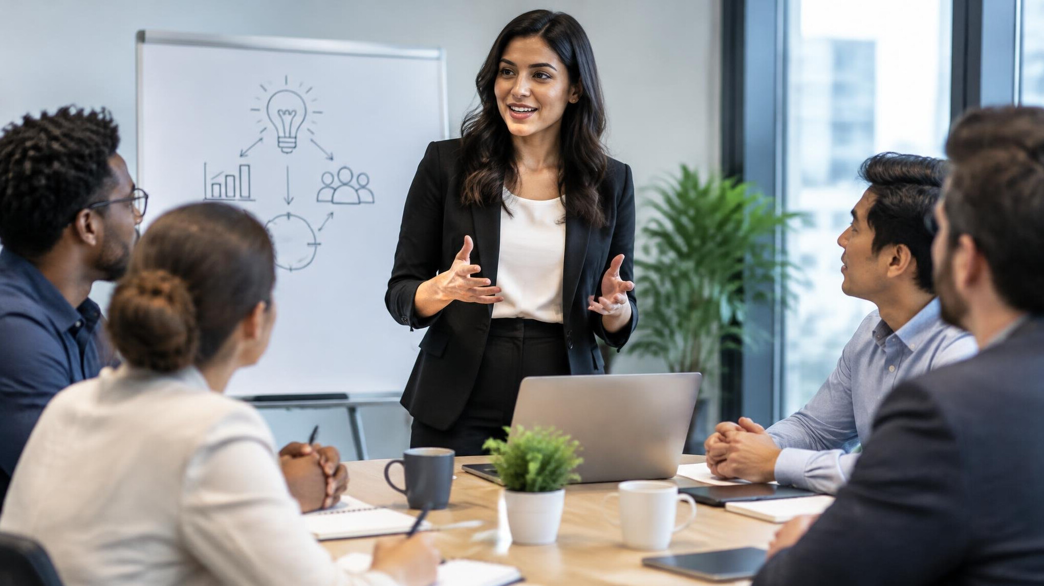 woman explaining concept to group
